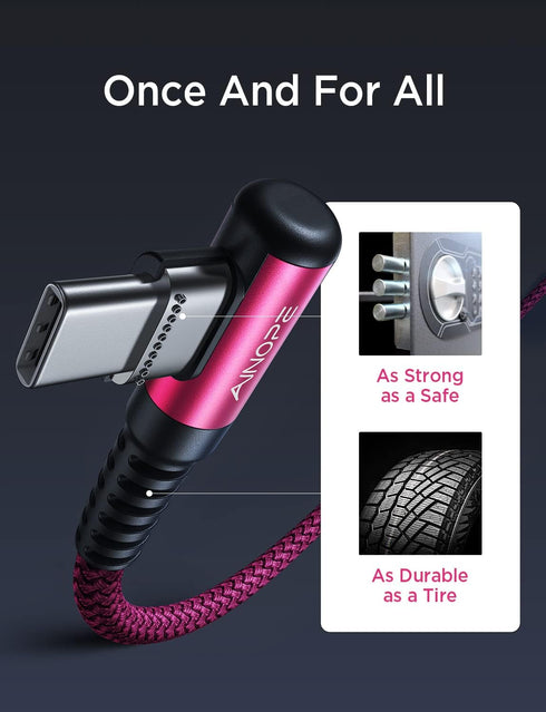 AINOPE USB C Cable Pink Rose Charger 60W, 2 Pack 6.6FT Type C Right Angle Compatible with iPhone 15 Pro Max