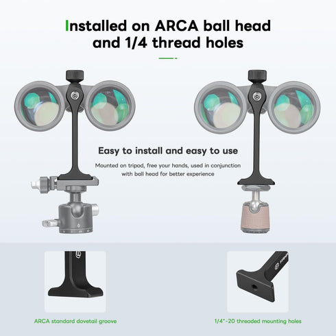 FANAUE S2-01 Binocular Tripod Adapter with 1/4-20" Thread, Compatible with Porro Binoculars and Arca Ball Heads
