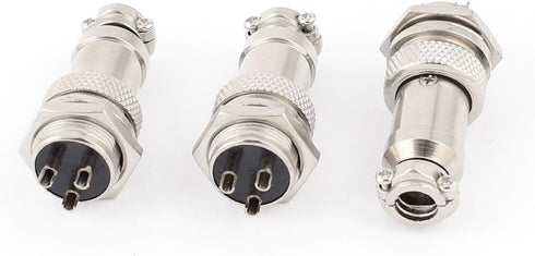 uxcell GX16-3 3 Terminals 16mm Male to Female Panel Metal Connector, 3Pcs