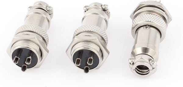 uxcell GX16-3 3 Terminals 16mm Male to Female Panel Metal Connector, 3Pcs