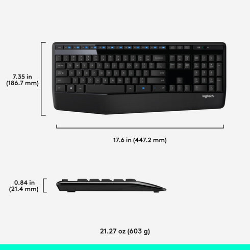Logitech MK345 Wireless Combo, Full-Sized Keyboard with Palm Rest and Comfortable Mouse, Black