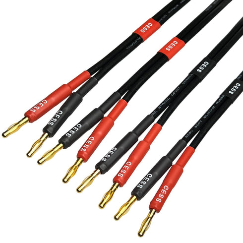 CESS-037-2f Banana Plug Male to Male Speaker Cable 12 Gauge 680 Strand Count Silicone Soft Wire, 2 Cables (2 FEET)