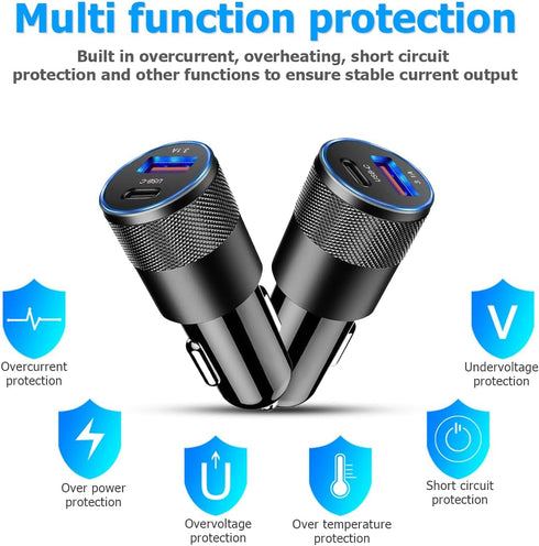 2Pack USB C Car Fast Charger, PD 38W 3.1A 2 Port Auto Quick Charger Adapter for iPhone, Samsung Galaxy
