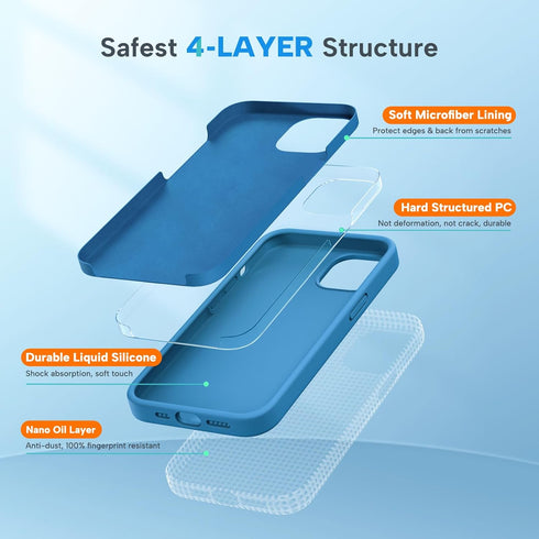 Miracase Shockproof Liquid Silicone Rubber Phone Case Cover for iPhone 13 6.1 inch, with Tempered Glass Screen