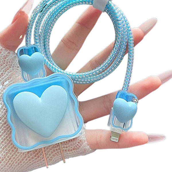 Waves Blue Heart Shape DIY 18W 20W Data Cable USB Charger Protector Line Earphone Wire Saver for iPhone XR/7/8