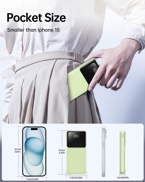 RONEGN -20000mAh 22.5W Pack 5 3 Portable Charger with Built in Cable Fast Charging Power Bank USB C Slim LED Display