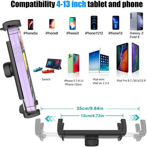 Cuxwill 4-13" Tablet Holder Bike Mount Fit iPad Phone for Peloton Treadmill, Upgrade Goosencek Clamp Mount for Spin