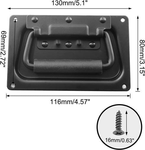 2Pcs Recessed Spring Loaded Speaker Handles, 5.1" x 3.15" Chest Cabinet Speaker Case Handles, Black by Bonsicoky
