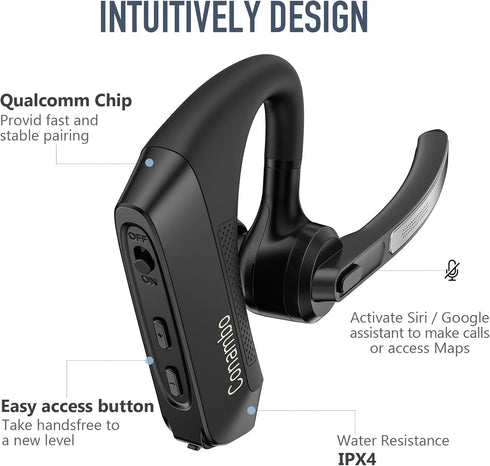Conambo K21 Bluetooth Headset V5.1, CVC 8.0 Dual Mic Noise Cancelling Wireless Headset, 16Hrs Talking Time for iOS