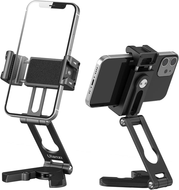 ULANZI Phone Tripod Mount with 2 Cold Shoes & Arca Port, HP004 Metal 360° Smartphone Tripod Adapter for iPhone, Cell