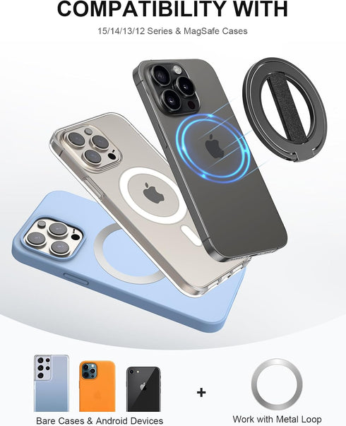 EWA MagOne Ultra Phone Grip Stand with Replaceable Elastic Finger Loop, Removable Magnetic Ring Holder