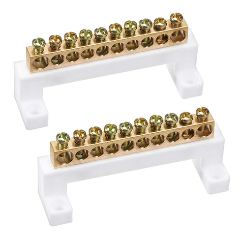 uxcell Terminal Block Connector Bar, 10 Positions Single Row Electric Barrier Bar, 2 Pcs