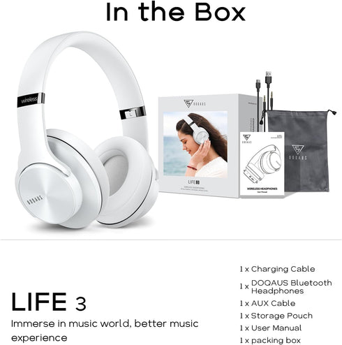 90H 3 DOQAUS Bluetooth Headphones Over Ear, Playtime, EQ Modes, HiFi Audio, ENC Mic, Reinforced Durable Frame & Soft