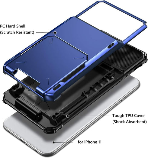 Vofolen Case for iPhone 11 Wallet 4-Card Holder ID Slot Flip Door Hidden Pocket Anti-Scratch