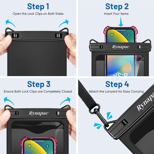 10in Waterproof Phone Pouch - IPX8 Dry Bag with Lanyard for iPhone 15/14/13/SE & Galaxy 23/22/21/20 Series.