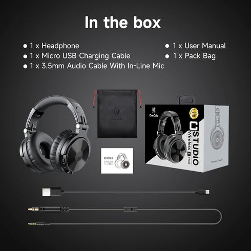 OneOdio Bluetooth Over Ear Headphones, 110 Hrs Wireless/Wired Stereo Sound, Foldable, Black
