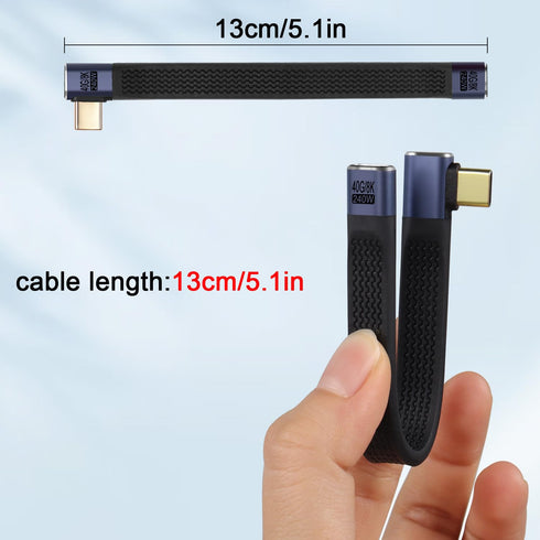 QIANRENON 40Gbps USB4.0 C Female to Male 90° Angle Short Cable, 240W Type C 4.0 Socket to Right Angle Plug, 14cm/5.1in