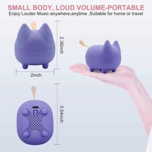 Small Bluetooth Speaker, Cute Cat Mini Wireless Speaker with Loud Stereo Sound, Built-in Mic, Portable for Teen Girls