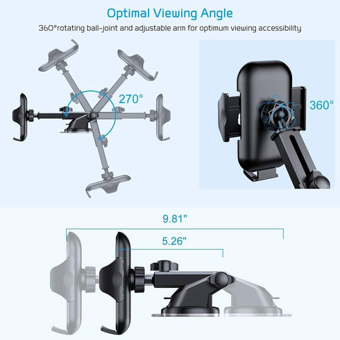 SpeXyngial 360 4.0''-7.0'' Car Phone Holder, Car Phone Mount Rotation, Upgraded Version with Strong Suction Power