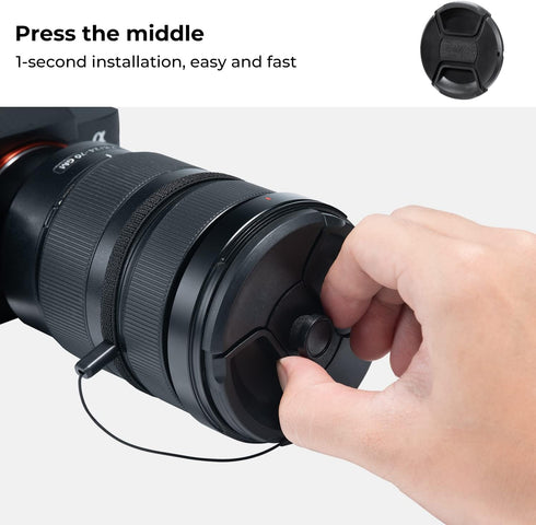 K&F Concept 40.5mm Lens Cap Cover, 4-in-1 Center Pinch Cover with Anti-Loss Keeper Leash for Camera Lenses