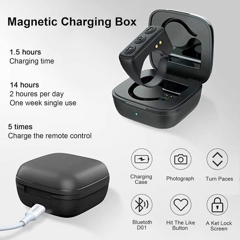 TIK Tok Bluetooth Remote Control Page Turner for iPhone, Android, Camera Remote Shutter, Bluetooth Ring, Black
