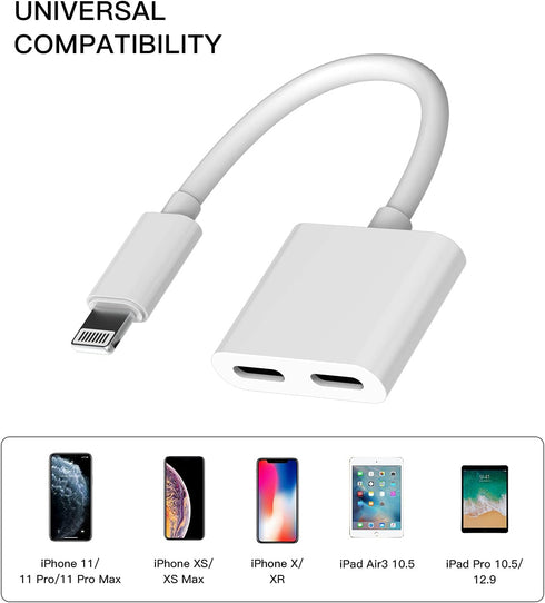 2 Pack iPhone Headphone Adapter Compatible with Lightning Port to Audio Jack and Charger Earphone Charging Splitter