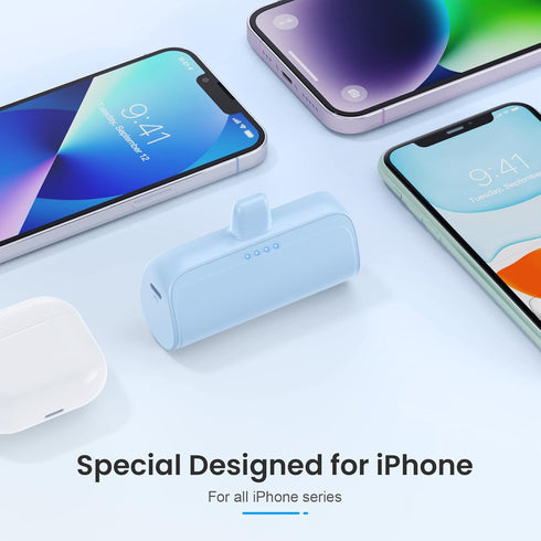 Mini Portable Charger Power Bank for iPhone,5200mAh Phone Charger, Ultra-Compact PD Fast Charging Battery Pack Compatible with iPhone 14/14 Plus/Pro Max/13/12/12 Mini/11/XS/XR/X/8/7/6/6s Aqua Blue