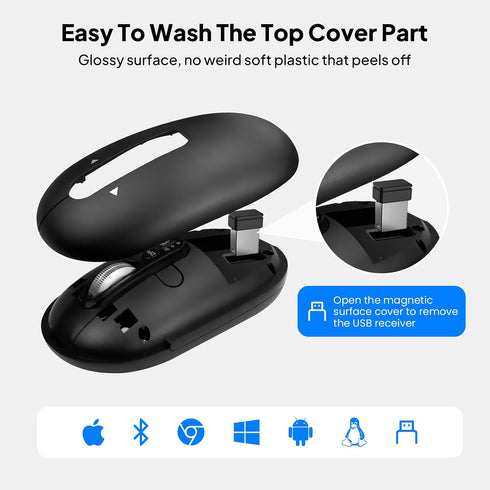 INFINMIND Mouse,USB+BT2,Slim 4 3000 DPI,8 Wireless Bluetooth Pebble Multi Device Small Travel Mice,Metal Way Super