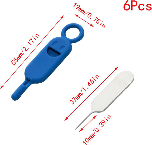 6 Set Lilaly Pcs SIM Card Removal Tool SIM Ejector Pin and Card Tool Cute Silicone SIM Card Needle Tool, Blue
