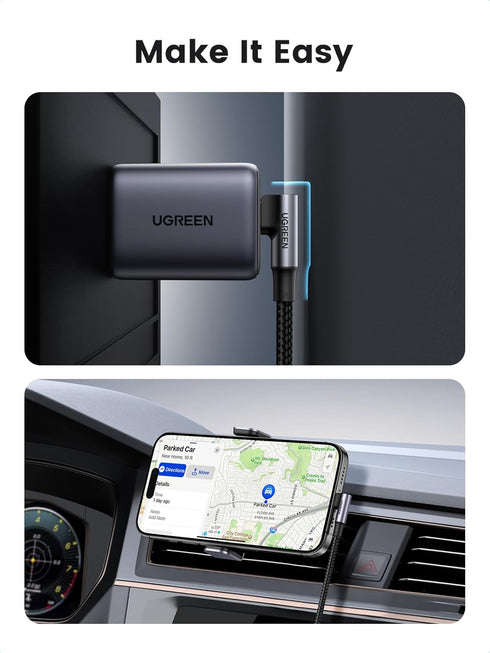 UGREEN 3.3FT Right Angle USB C to USB C Cable, 100W Fast Charging for iPhone 15, MacBook Pro 2022, Samsung Galaxy