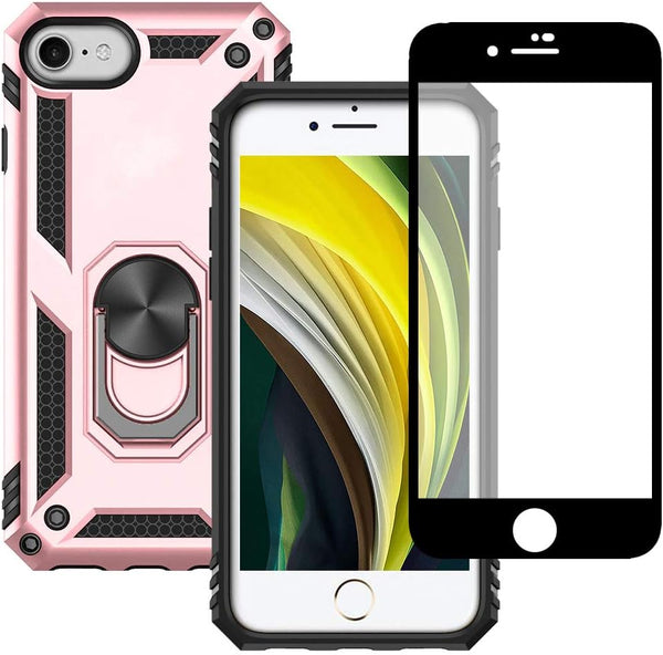 Yiakeng Military Grade iPhone 8/7/SE 2020/2022 Case with Screen Protector & Ring - Rose Gold