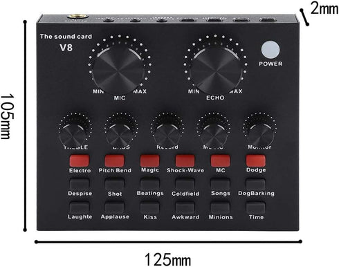 ZHANGLI V8 External Sound Card, USB Live External Sound Mixer Board, Voice Changer Sound Card with Multiple Sound