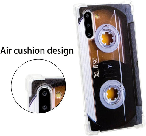 FAteam Retro Music Cassette Tape Case for Galaxy Note 10, TPU Soft Bumper, Reinforced Corners, 2019 Release.