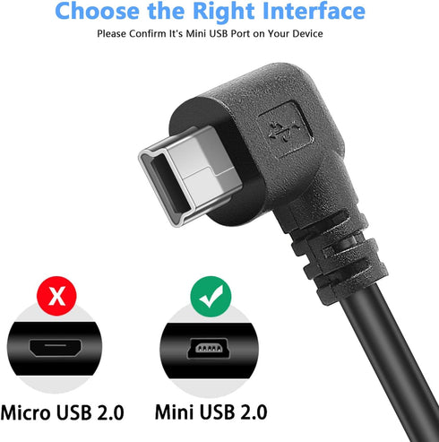PASOW Mini USB Charging Cable 11.5FT, USB 2.0 A-Male to Mini-B Car Charger Adapter for Dash Cam, Left Angle
