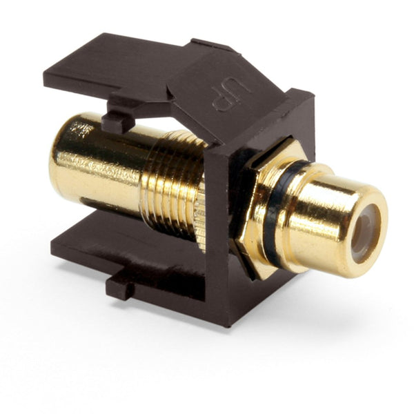Leviton RCA QuickPort Connector, Gold-Plated with Black Stripe, 40830-BBE, Brown