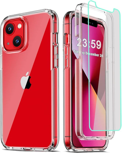 COOLQO Compatible for iPhone 13 Mini Case - Hard PC and Soft TPU with Tempered Glass Screen Protector, Military Grade