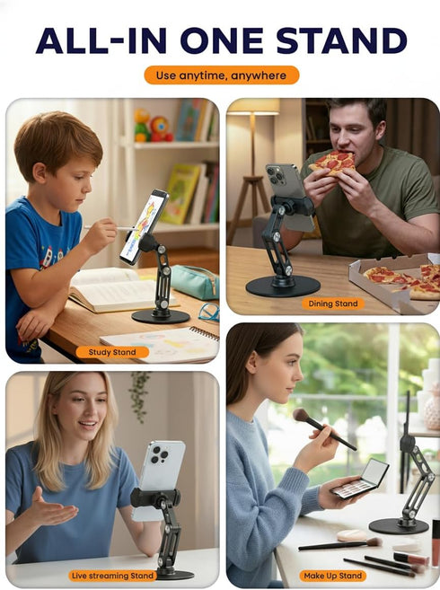 QooWare Phone Stand for Desk - Adjustable Height and Angle Foldable Cell Phone Stand Holder, No Dropping Stable