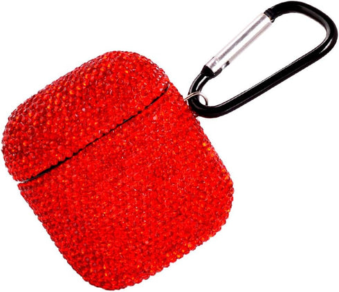 Sparkly Diamond Case for AirPods with Keychain, Shockproof Rhinestone Cover for Charging Case 1 & 2 (Red C1)
