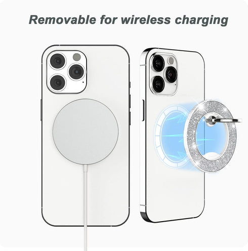 Magnetic Phone Ring Holder for magsafe, Glitter Magnetic Grip Compatible with iPhone 15 14 13 12 Pro max,Pro,Plus,Mini Mag Safe Accessories,Adjustable Kickstand Wireless Charging,Silver