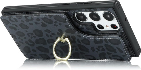 Galaxy S23 Ultra Case with Card Holder, Wallet for Women, Credit Card Holder, Ring Stand, Cute Phone Wallet 6.8" (Black