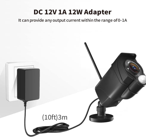 Tonton 12V 1A 10ft AC/DC Power Supply Adapter Cord - Wall Charger for LED Strip Light, CCTV Camera, BT Speaker