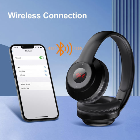 X5 Wireless FM Radio Headphones with Bluetooth, Portable Over Ear Headset, Built-in Microphone, Rechargeable, Stereo
