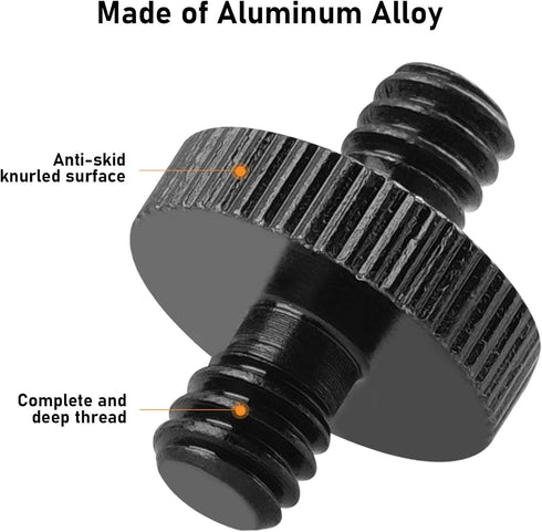 1/4" Male to 1/4" Male Threaded Tripod Screw Adapter, Double Head Stud for Camera Cage Mount, Black, 6 Packs
