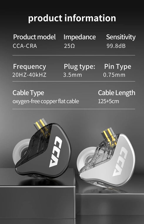 CCA CRA In-Ear Monitors: Ultra-Thin Dynamic Driver, Clear Sound & Deep Bass, Wired Gaming Earbuds for Musicians &