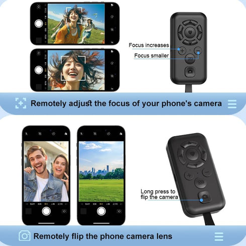 HYZUITDB Bluetooth Camera Remote Control for iPhone/Android, Phone Front/Rear Camera Flip Shutter, Zoom in/Out, Switch