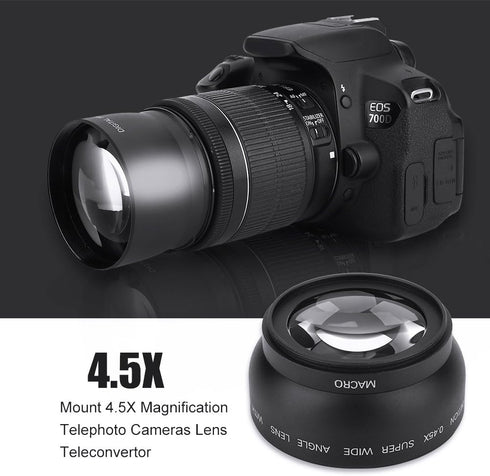 Wide Angle Macro Lens, Camera 52mm 0.45X Magnification Universal Conversion Lens Professional Optical Glass Camera Close Up Lens, for Canon for Nikon for Sony 52mm Mount Camera