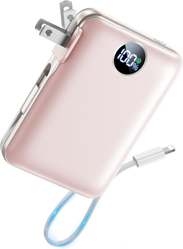 Sucrosey Portable Charger with Built-in Cables & Wall Plug, 10000mAh Power Bank, 4