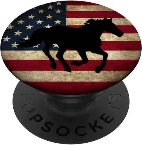 Patriotic Distressed American Flag Black Horse PopSockets Adhesive PopGrip
