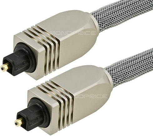 Monoprice Premium S/PDIF Digital Optical Audio Cable, Silver, 10 Feet | Heavy Duty Mesh Jacket for Home Theater & More