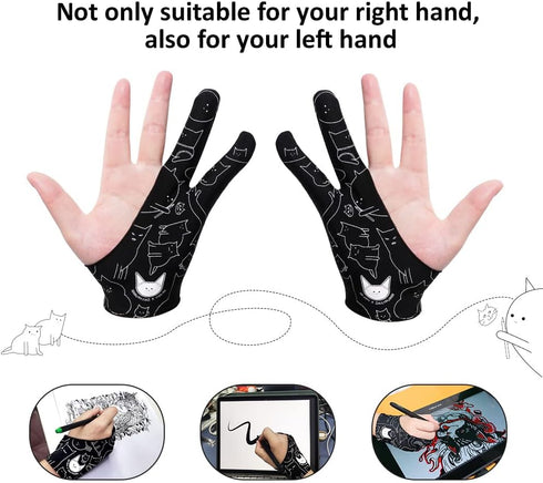 XPPen Digital Drawing Glove - Two-Finger Artist Glove for Drawing Tablet, Cute Cat Print for Right and Left Hand